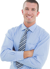 Wall Mural - Digital png photo of happy caucasian businessman with folded arms on transparent background