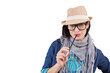 © vectorfusionart - Digital png photo of caucasian woman with hat, glasses and brush on transparent background