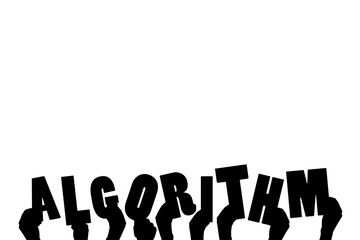 Leinwandbilder - Digital png illustration of hands and algorithm text on transparent background
