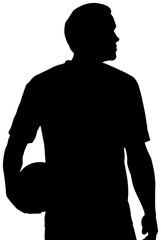Poster - Digital png silhouette of sportsman standing with ball on transparent background