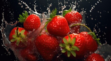 Wall Mural - fresh red strawberries isolated on black background