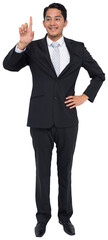 Poster - Digital png photo of happy biracial businessman pointing on transparent background