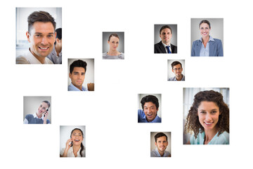 Poster - Digital png illustration of network of photos of diverse business people on transparent background