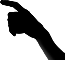 Poster - Digital png illustration of silhouette of pointing hand on transparent background