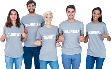 Poster - Digital png photo of happy diverse group of volunteers on transparent background