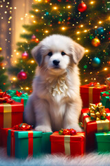 puppy with gift