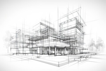 sketch design of wireframe of building. digital project visualization.