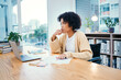 © Rene L/peopleimages.com - Office, planning and woman in wheelchair with paperwork at a desk with report and internet research. Online, computer and female person with a disability inclusion and reading and thinking with data