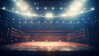 Empty wrestling boxing ring filled with spotlights, competition arena