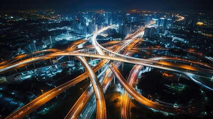 Wall Mural - Aerial photography of city overpass at night, transportation concept