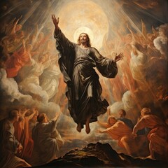 christian theme jesus ascended to heaven illustration material