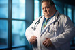 © Niks Ads - Overweight or fat doctor in uniform with stethoscope