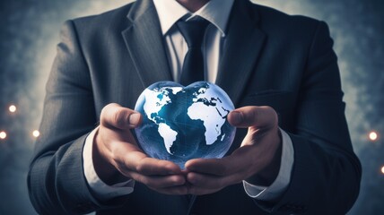 Aufkleber - A person with a globe and a heart, emphasizing global responsibility and ethical business conduct