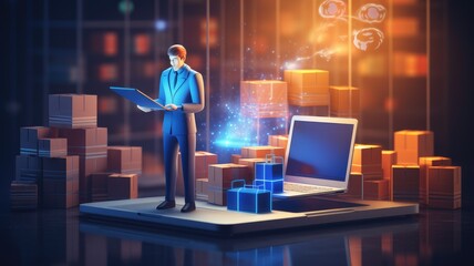 Aufkleber - A person with a laptop and an e-commerce platform, symbolizing the online retail industry