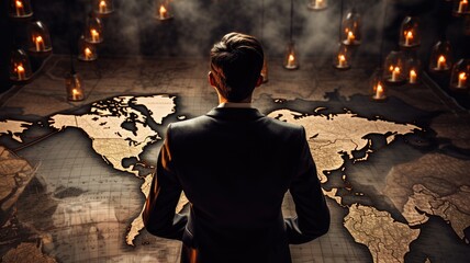 Aufkleber - A person with a map, symbolizing the exploration of new markets in business development