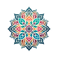 Wall Mural - Abstract multicolored floral ornament mandala isolated on transparent background 