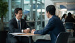 © PNG River Gfx - Job Interview: Candidate and Interviewer Handshake and Discussion - Hiring Process