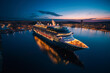Cruise Ship Docked City Harbor Night