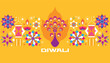 Traditional Indian festival Diwali. Happy Festival of lights Deepavali Template  banner, poster, greeting card Festive Burning diya graphic design background Vector abstract flat illustration