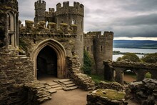 Fortified Castle In Conwy, Wales With Arch, Great Room, And Chapel. Generative AI