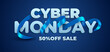 Cyber Monday sale banner with realistic 3d blue ribbon