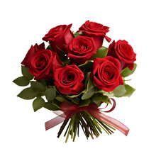 Red Rose Boquet Gift, Isolated On Transparent Background