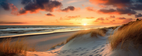 Wall Mural - Beautiful dunes beach at sunset