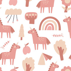 Wall Mural - Cute fairy tale seamless pattern