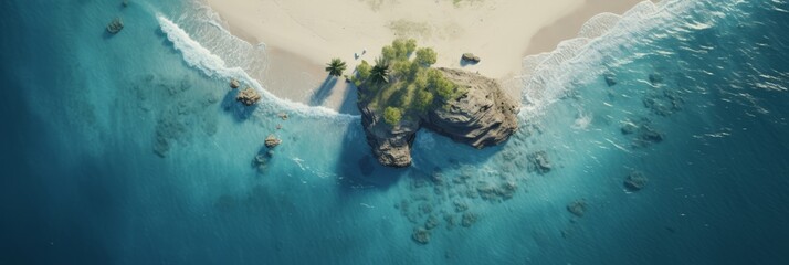 Wall Mural - overhead photo of a desert island beach in the middle of the ocean 