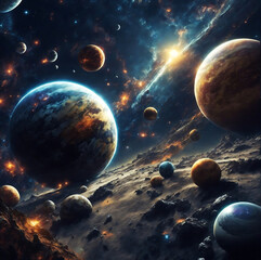 Wall Mural - Planetary collisions and explosions in space. Generative Ai
