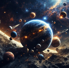 Wall Mural - Planetary collisions and explosions in space. Generative Ai