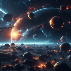 Wall Mural - Planetary collisions and explosions in space. Generative Ai
