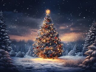 Christmas tree with snow background,merry Christmas background