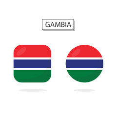 Flag of Gambia 2 Shapes icon 3D cartoon style.