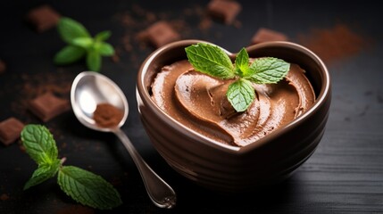 Wall Mural - chocolate mousse with mint  in heart shape