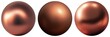 Copper ball 3d obgect set on white background isolated. Glossy texture. AI graphic.