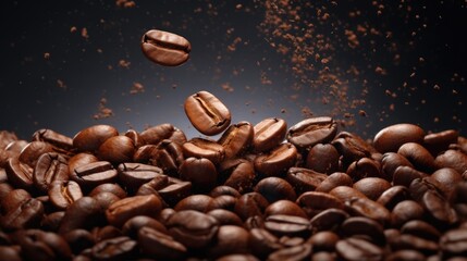 Wall Mural - coffee beans on a brown background