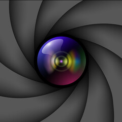 Poster - Background with camera lens shutter,  abstract technology design.