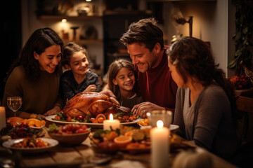 Family gathered around the Thanksgiving table