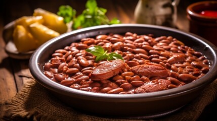 Wall Mural - beans in a bowl  on wooden plate generated by AI