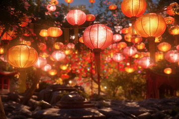 Aufkleber - An abstract depiction of the Lantern Festival, with glowing orbs and soft, warm tones. 