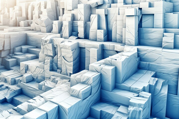 Poster - An abstract depiction of the iconic Acropolis in Athens, with angular shapes and shades of white and blue. 