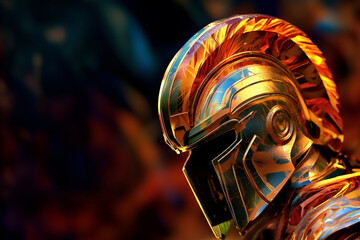 Aufkleber - An abstract portrayal of a Spartan helmet, with strong lines and metallic tones. 