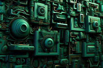 Aufkleber -  An abstract portrayal of Maya jade artifacts, with abstract patterns and cool greens 