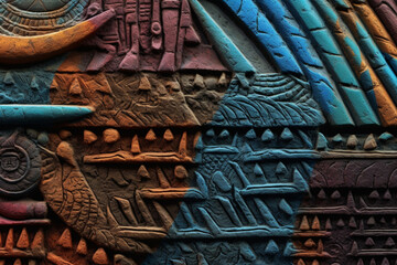 Aufkleber - An abstract depiction of Assyrian relief sculptures, with abstract forms and a mix of warm and cool colors. 