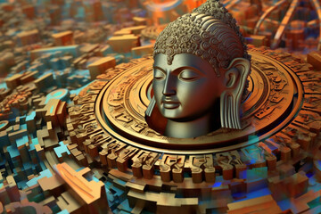 Aufkleber - An abstract portrayal of Ashoka's edicts, with symbolic symbols and flowing patterns.