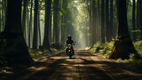 Fototapeta Dziecięca - Man riding motorcycle forest