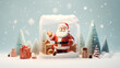 christmass post card design with cute santa claus 3d illustration