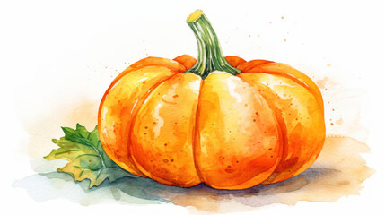 Wall Mural - Watercolor painting of a pumpkin in light orange color tone.