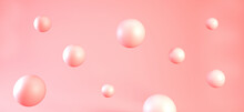 3d Pink Bubbles Or Spheres Backdrop. Pink Balls On Coral Background, 3d Render.